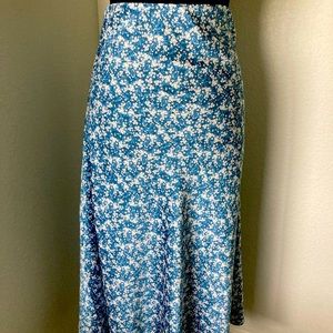 Loft silk blue floral skirt